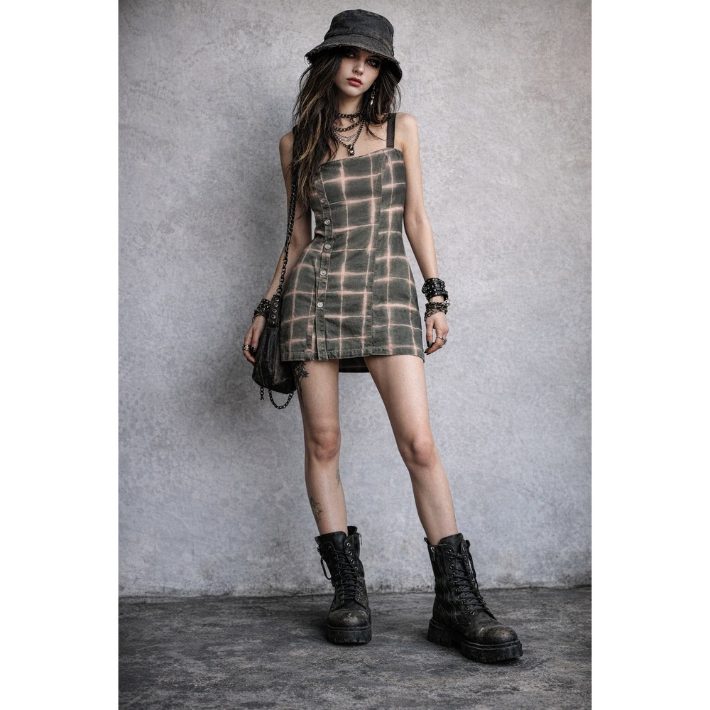 Urban Outfitters Grunge Y2K Recycled Denim Corset Micro Mini Dress Rave Size 12